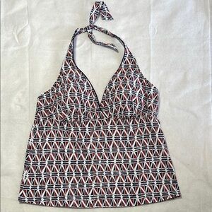 Lands' End 18 Tankini Top Swim Navy Red White Halter Neck Sailboats Nautical